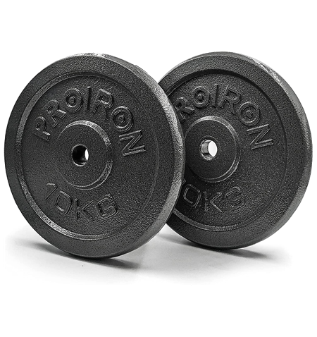 PROIRON PRKISP10K Weight Plates Set, 2 x 10 kg, Black, Solid Cast Iron