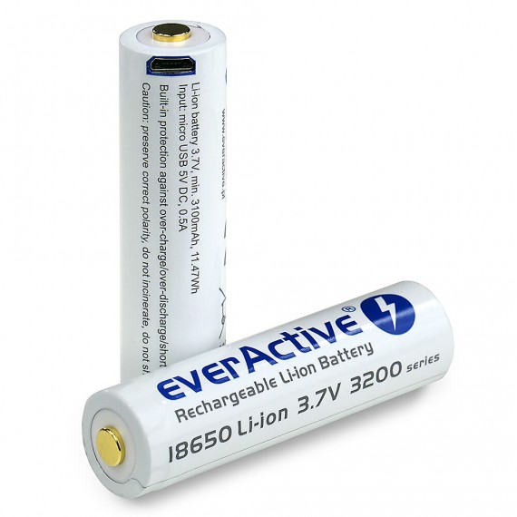 Rechargeable batteries everActive 18650 3,7V Li-ion 3200mAh micro USB