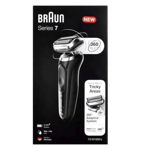 Braun 70-N1000s Shaver, Cordless, Operating time 50 min, Li Lion, Travel case, Black