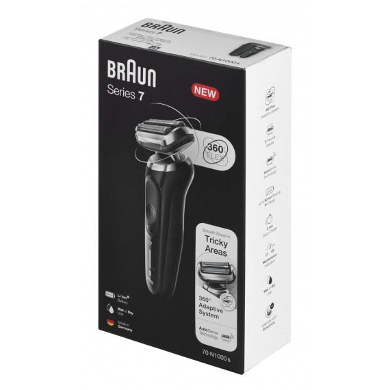 Braun 70-N1000s Shaver, Cordless, Operating time 50 min, Li Lion, Travel case, Black