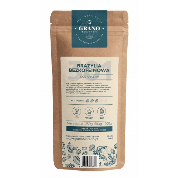 Grano Tostado BRAZIL DECAF COFFEE Kava, vidutinio malimo 500 g