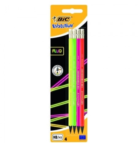 Bic Pieštukai su trintuku Evolution Fluo HB, pakuotėje 4 vnt, įvairiu spalvu 449046