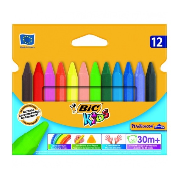 Bic Kreidelės vaškinės Wax Crayons PlastiDecor Triangle Box 12 spalvu, 000789