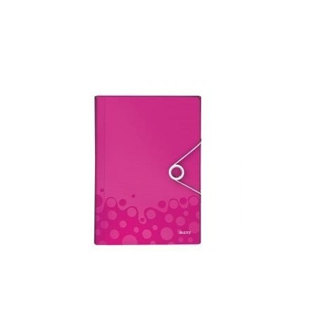 Aplankas-kartoteka su gumele Leitz WOW, A4, plastikinis, rožinis, 6 skyriu  0816-102