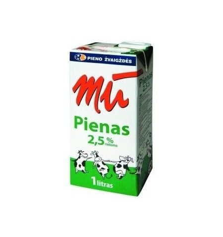 Pienas MŪ, pasterizuotas, 2.5 rieb., 1l x 12vnt.