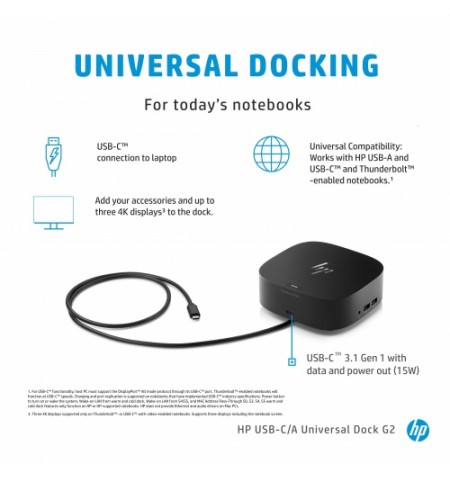 HP Universal Dock G2 Wired USB 3.2 Gen 1 (3.1 Gen 1) Type-C Black