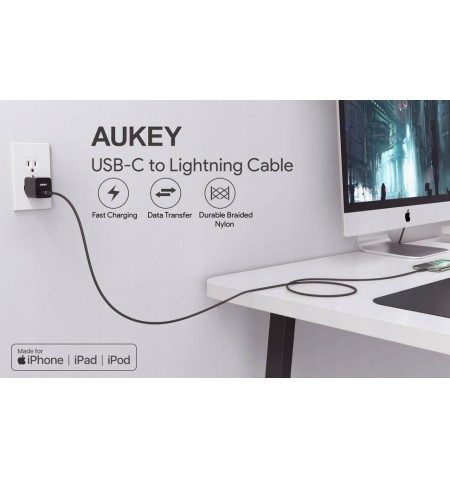 AUKEY CB-CL02 USB kabelis Quick Charge USB C-Lightning | 1.2m | Juoda