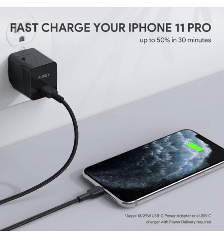 AUKEY CB-CL03 USB kabelis Quick Charge USB C-Lightning | 2m | Juoda