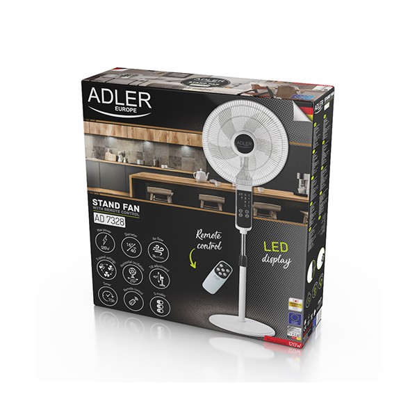 Adler Fan AD 7328 Stand Fan, Number of speeds 3, 120 W, Oscillation, Diameter 40 cm, White