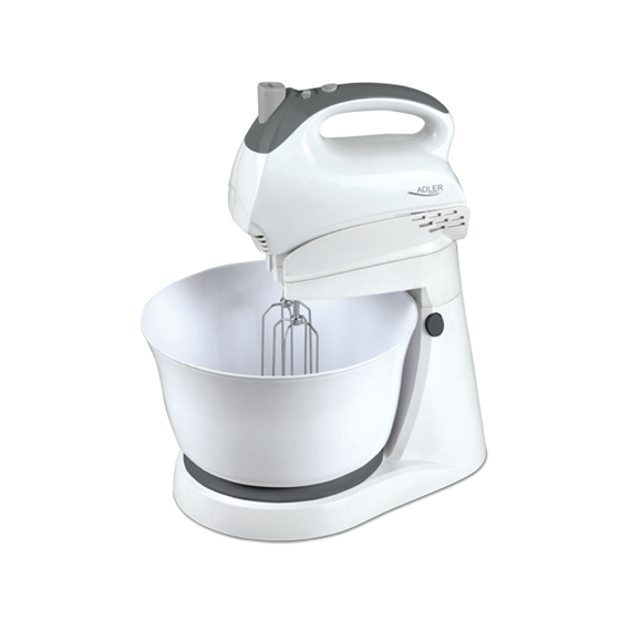 Adler Mixer AD 4202 Mixer with bowl, 300 W, Number of speeds 5, Turbo mode, White