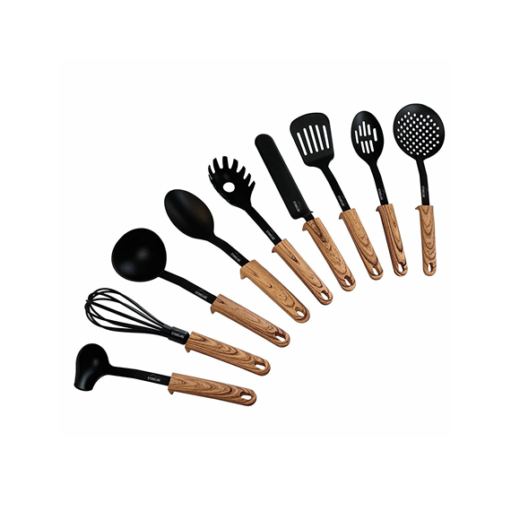 Stoneline Back To Nature  17898 Kitchen utensils set, Material Handle in Wooden Look, 9 pc(s), Dishwasher proof, Black/ Wooden L