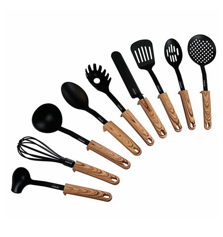 Stoneline Back To Nature  17898 Kitchen utensils set, Material Handle in Wooden Look, 9 pc(s), Dishwasher proof, Black/ Wooden L