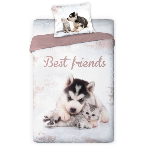 Youth bedding 02 BEST FRIENDS DOG AND CAT set 140x200cm + pillow 70x90cm