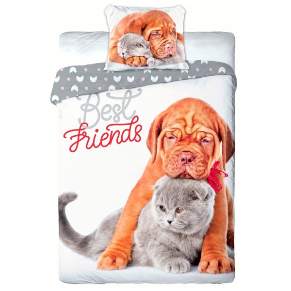 Youth bedding 013 BEST FRIENDS DOG AND CAT set 140x200cm + pillow 70x90cm