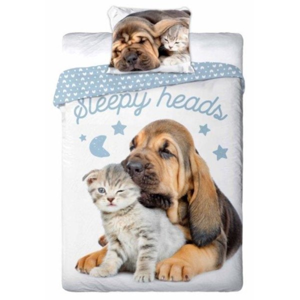 Youth bedding 012 BEST FRIENDS DOG AND CAT set 140x200cm + pillow 70x90cm