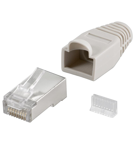 Goobay 68746  RJ45 plug, CAT 5e STP shielded with strain-relief boot, grey