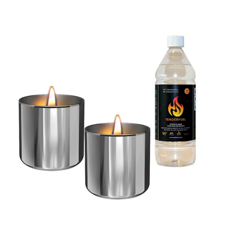 Tenderflame Gift Set, 2 Tabletop burners + 0,5 L fuel,  Lilly 8 cm Silver