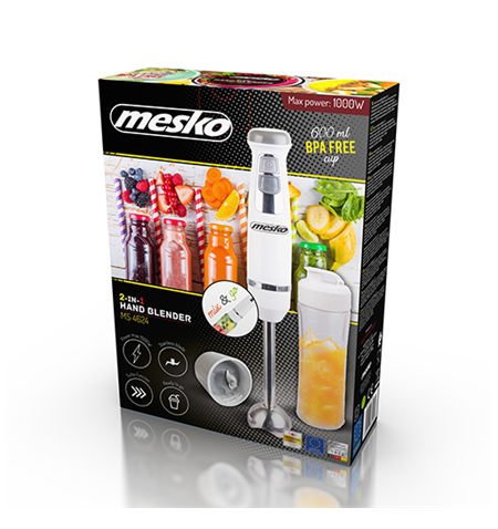 Mesko Blender MS 4624 Hand Blender, 1000 W, Number of speeds Variable, Turbo mode, White