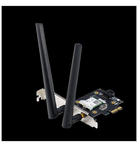 ASUS  PCE-AX3000  (802.11ax) AX3000 Dual-Band PCIe Wi-Fi 6 Asus 2 external antennas Bluetooth 5.0, WPA3 network security, OFDMA 