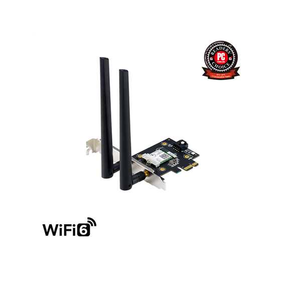 ASUS  PCE-AX3000  (802.11ax) AX3000 Dual-Band PCIe Wi-Fi 6 Asus 2 external antennas Bluetooth 5.0, WPA3 network security, OFDMA 